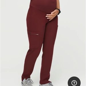 Figs Burgundy Yolo Skinny Maternity Scrub Pants. Size Small